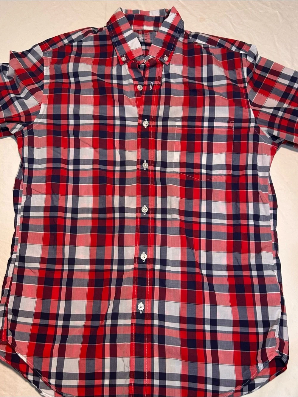 J.Crew Men's Small Plaid Button Down Shirt Red White Navy Long Sleeve